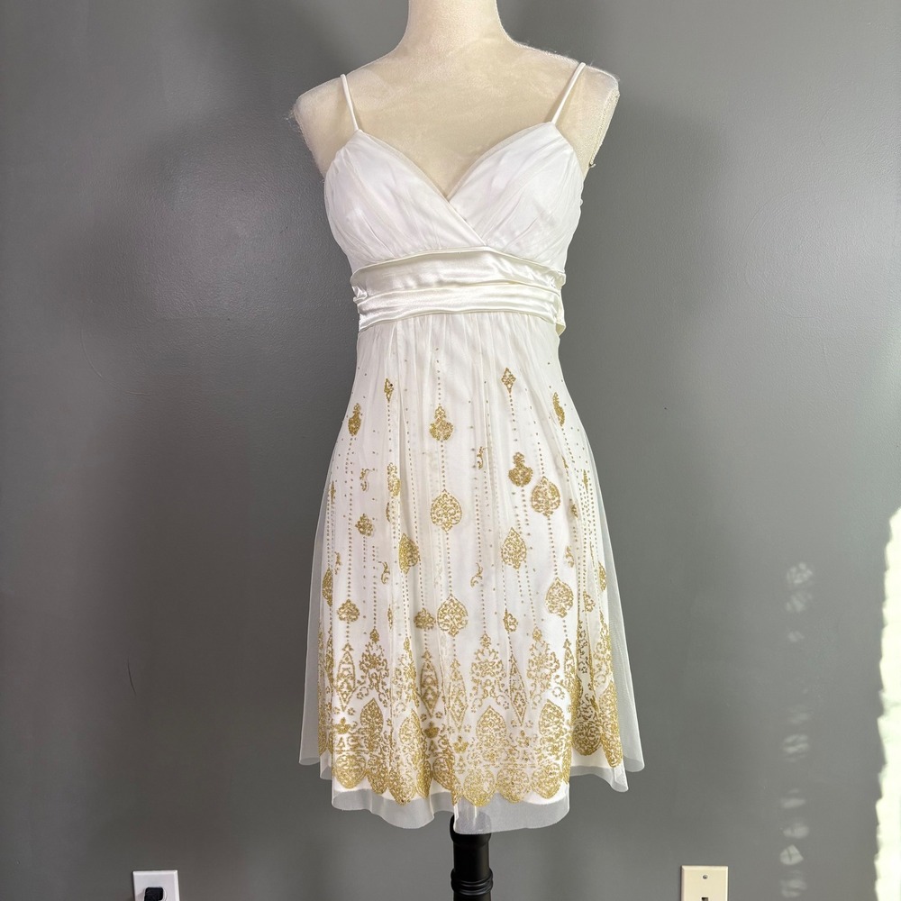 Vintage Y2K Taboo White‎ Embellished Dress M Babydoll Ethereal Hoco Coquettte